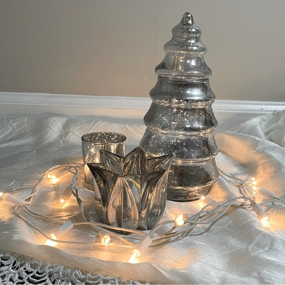 🔥Pottery Barn vintage holiday mercury glass home decor Lenox crystal votive - Picture 14 of 16